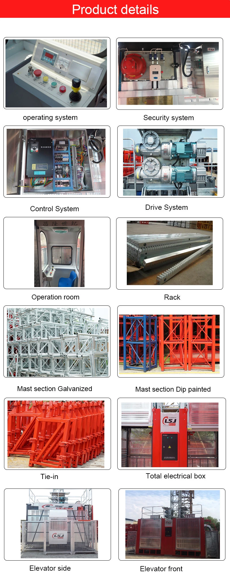 Construction Rack and Pinion Elevator Sc200/200 0-34m/Min Speed Building Passenger and Material Hoist